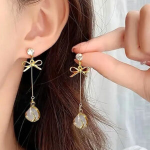 Elegant Glass Accents Bowknot Shape Drop Earrings for Girls